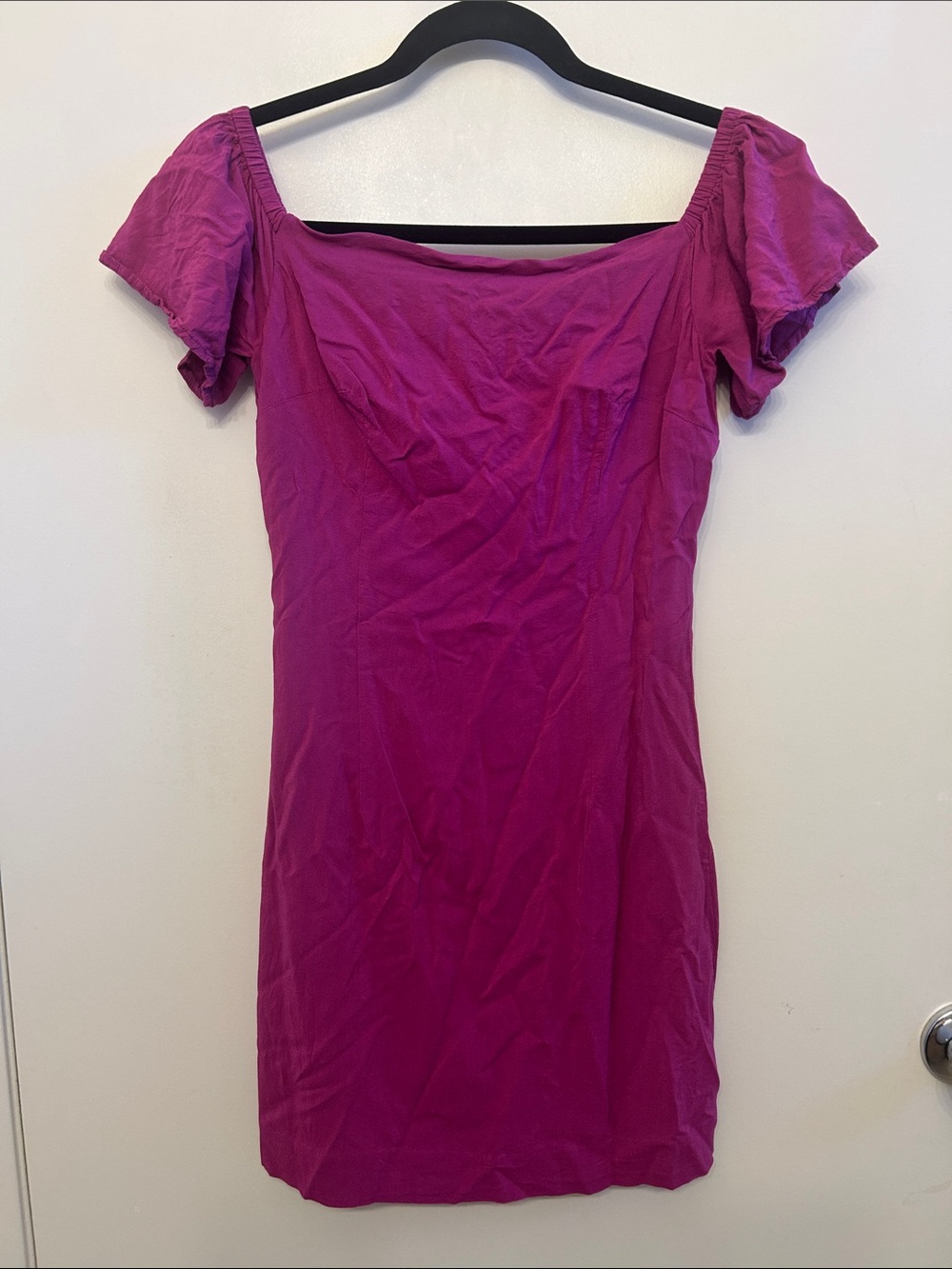 bebe Off-Shoulder Fuchsia Mini Dress